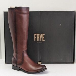 Frye Melissa Stud Back Zip Leather Riding Boots Chocolate Brown 9B 16” Tall